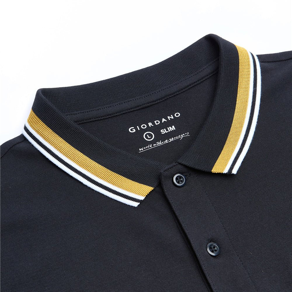 Men’S Slim Pique Polo With Contrast Collar & Signature Embroidery S - Shop Giordano