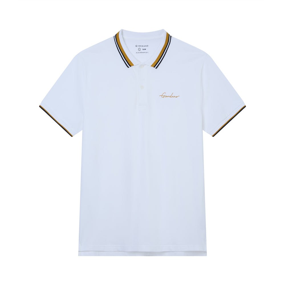 Men’S Slim Pique Polo With Contrast Collar & Signature Embroidery S - Shop Giordano