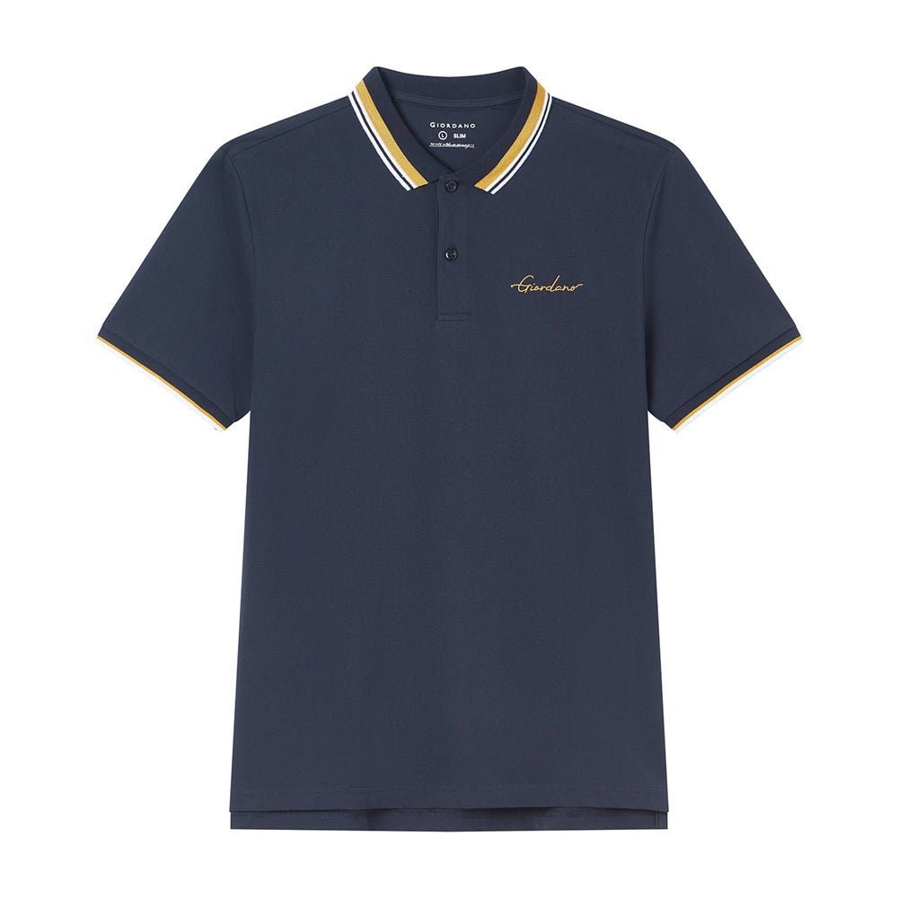 Men’S Slim Pique Polo With Contrast Collar & Signature Embroidery S - Shop Giordano