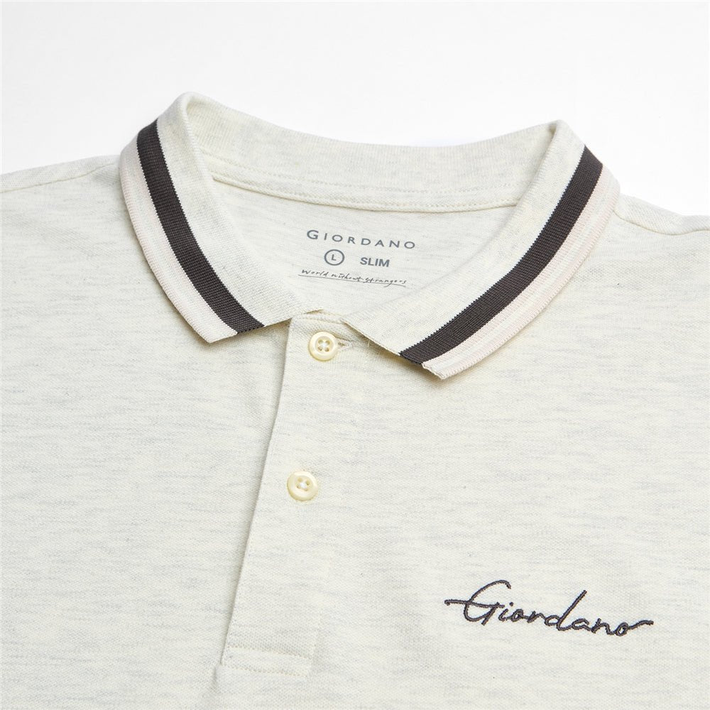 Men’S Slim Pique Polo With Flat Knit Collar & Embroidery S - Shop Giordano