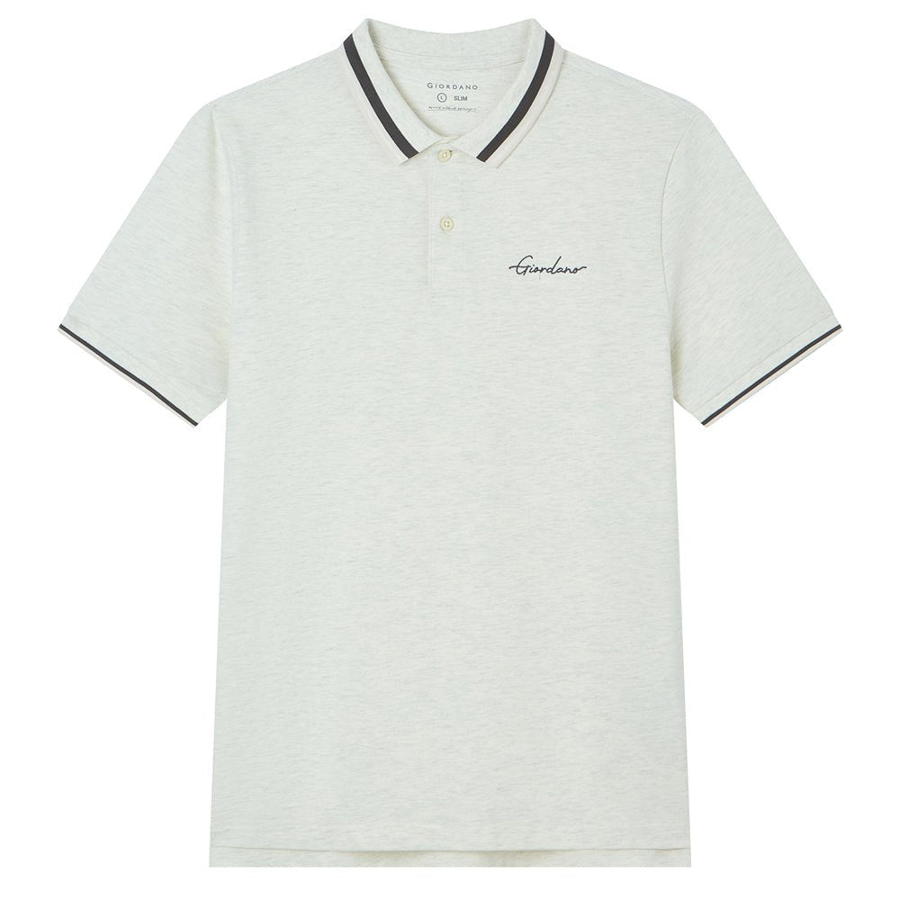 Men’S Slim Pique Polo With Flat Knit Collar & Embroidery S - Shop Giordano