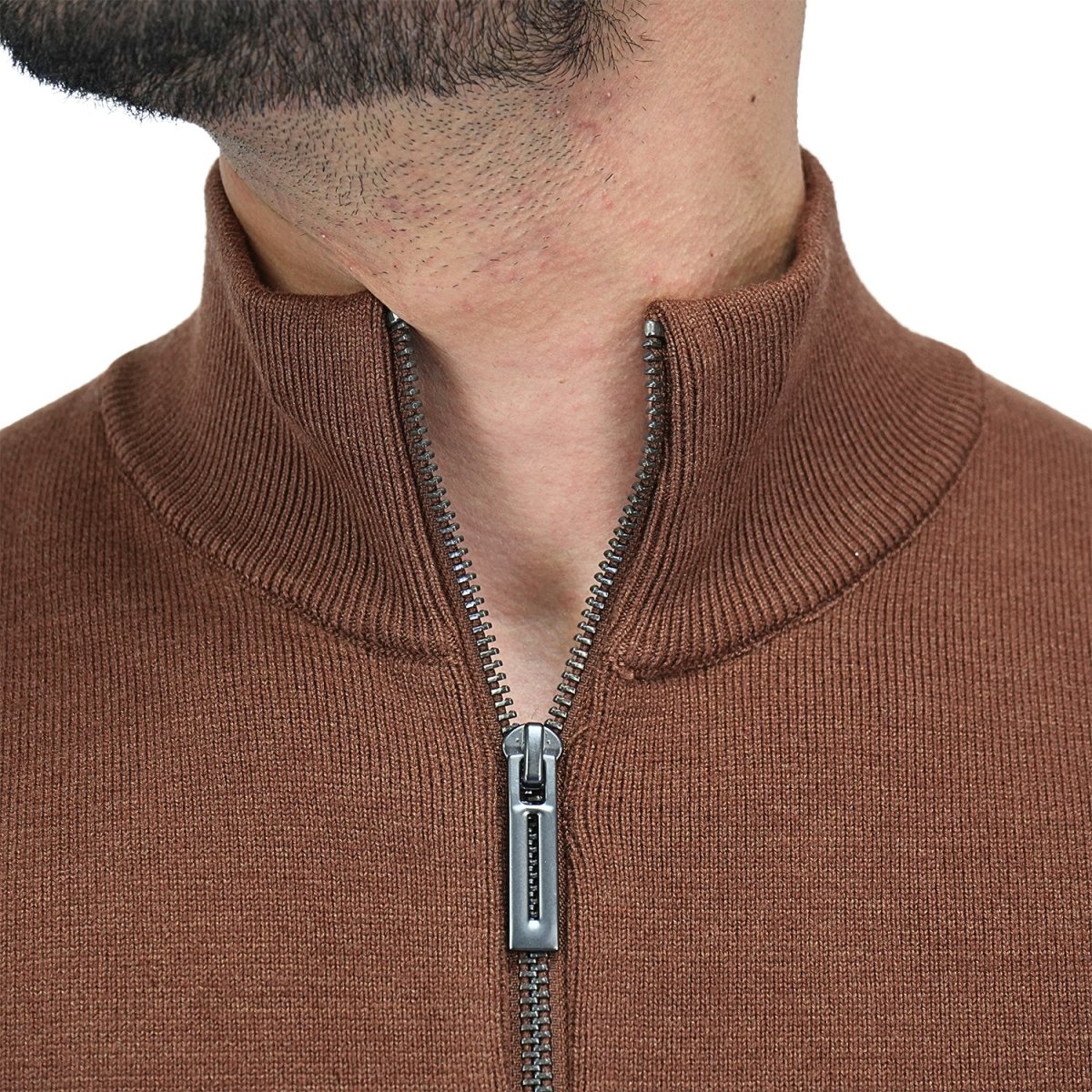 Giordano Men's Texture Stitch Mock Neck Long Sleeve Full Zipper Cardigan - Premium Sweaters