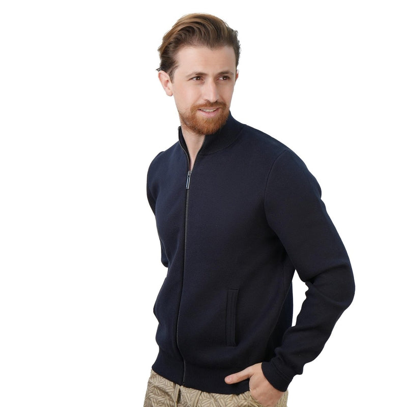 Men's Texture Stitch Mock Neck Long Sleeve Full Zipper Cardigan S - Shop Giordano