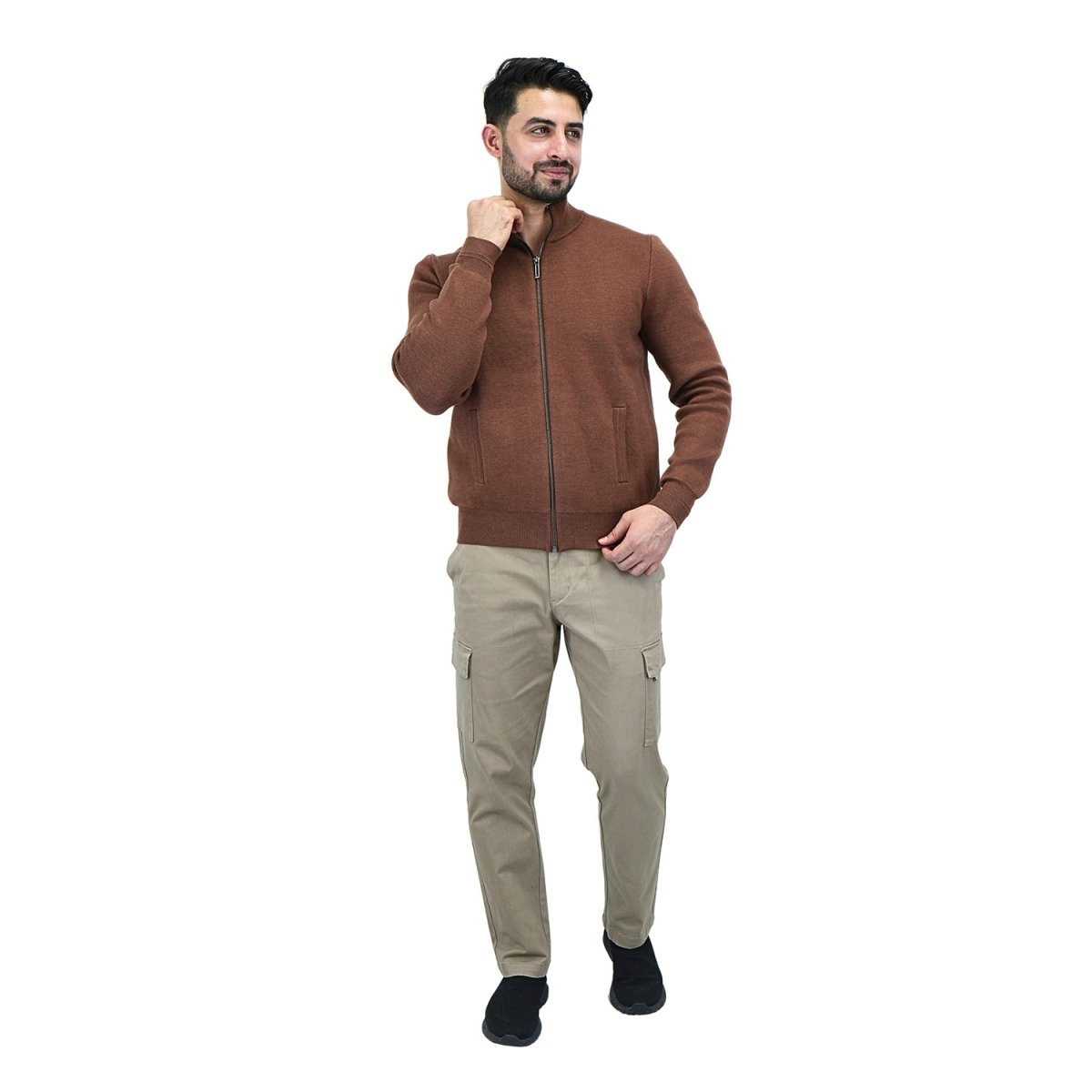 Giordano Men's Texture Stitch Mock Neck Long Sleeve Full Zipper Cardigan - Premium Sweaters