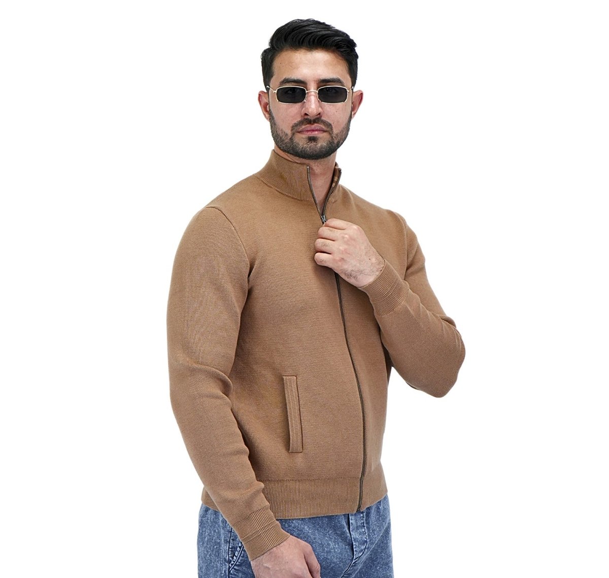 Giordano Men's Texture Stitch Mock Neck Long Sleeve Full Zipper Cardigan - Premium Sweaters