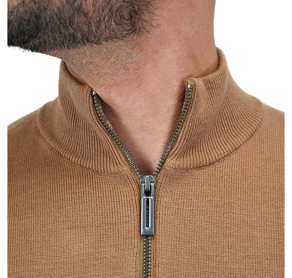 Giordano Men's Texture Stitch Mock Neck Long Sleeve Full Zipper Cardigan - Premium Sweaters