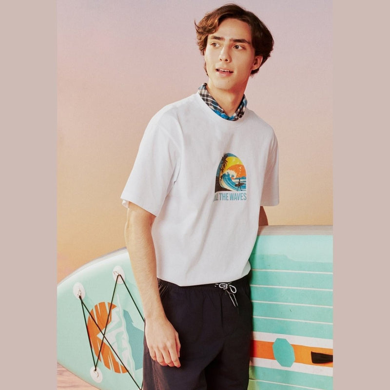 Men's Wave Print Jersey Print Tee S - Shop Giordano