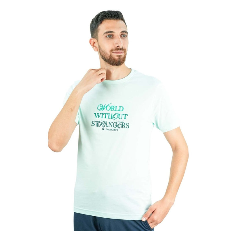 Men's World Without Strangers Print Tee - Slim Fit, Crew Neck, Cotton S - Shop Giordano
