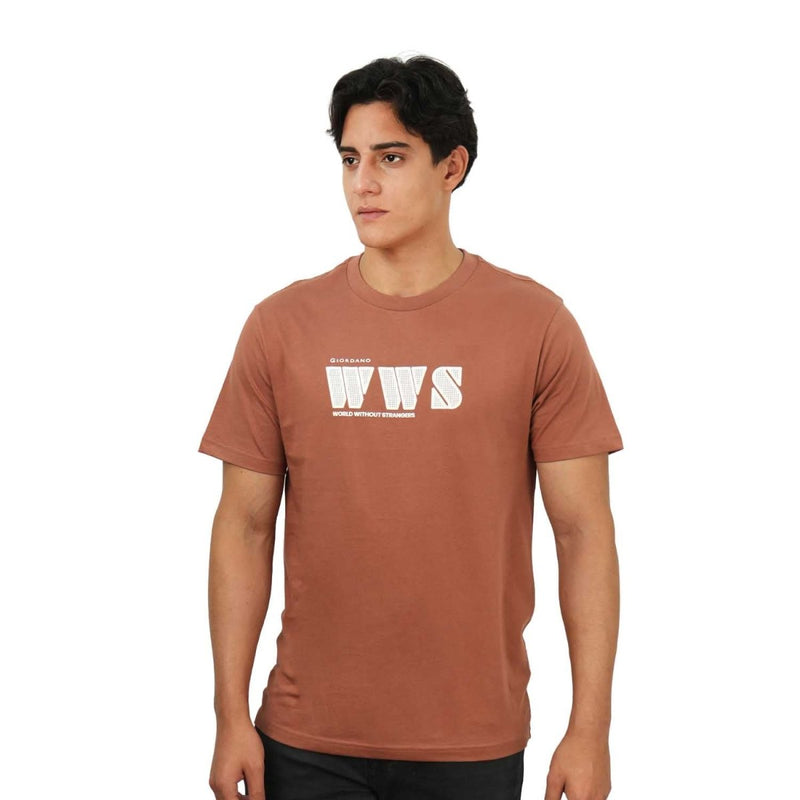 Men's World Without Strangers Print Tee - Slim Fit, Crew Neck, Cotton S - Shop Giordano