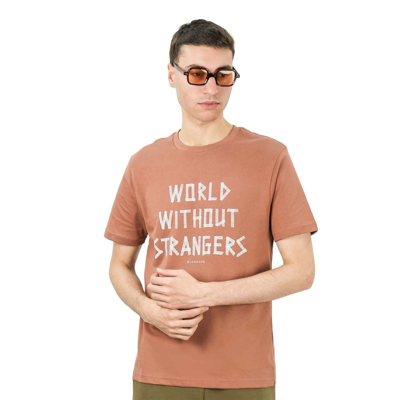 Men's World Without Strangers Print Tee - Slim Fit, Crew Neck, Cotton S - Shop Giordano