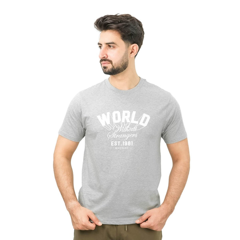 Men's World Without Strangers Print Tee - Slim Fit, Crew Neck, Cotton S - Shop Giordano