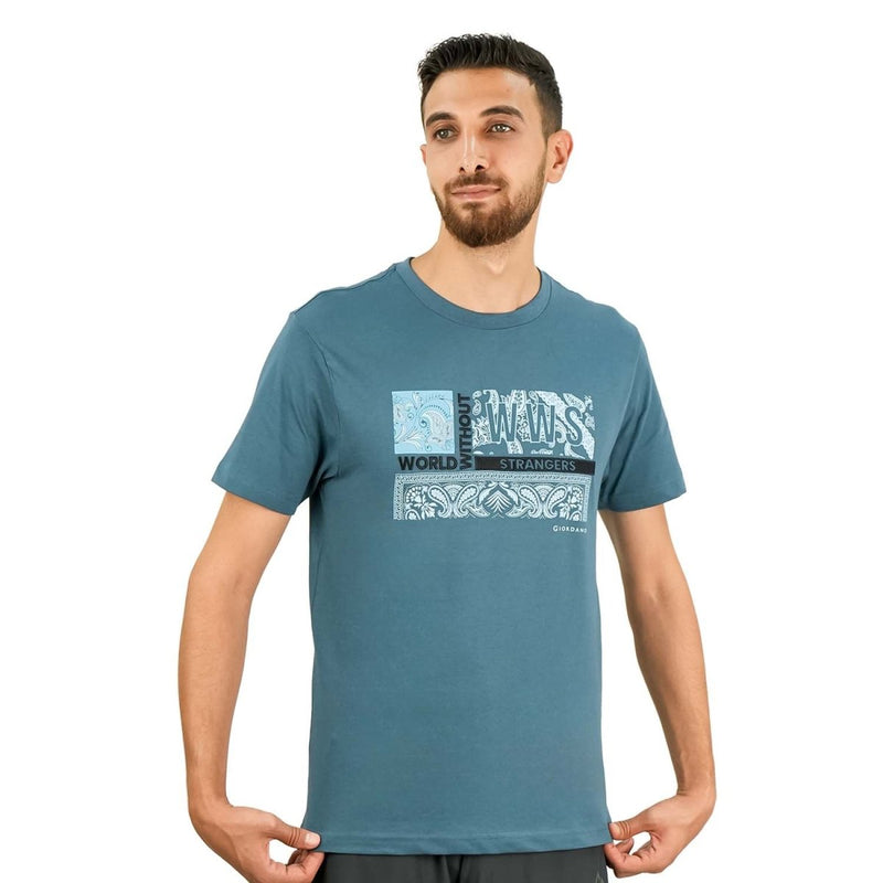 Men's World Without Strangers Print Tee - Slim Fit, Crew Neck, Cotton S - Shop Giordano