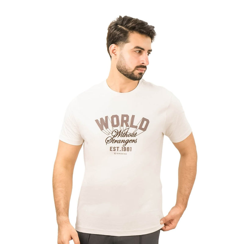 Giordano Men's World Without Strangers Print Tee - Slim Fit, Crew Neck, Cotton - Premium Print Tee
