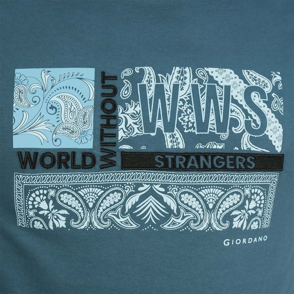 Men's World Without Strangers Print Tee - Slim Fit, Crew Neck, Cotton S - Shop Giordano