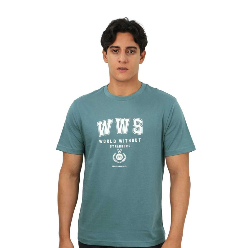 Men's World Without Strangers Print Tee - Slim Fit, Crew Neck, Cotton S - Shop Giordano