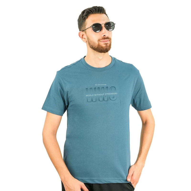 Men's World Without Strangers Print Tee - Slim Fit, Crew Neck, Cotton S - Shop Giordano