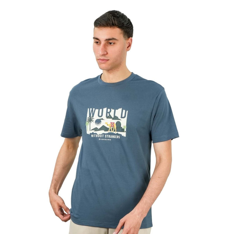 Giordano Men's World Without Strangers Print Tee - Slim Fit, Crew Neck, Cotton - Premium Print Tee