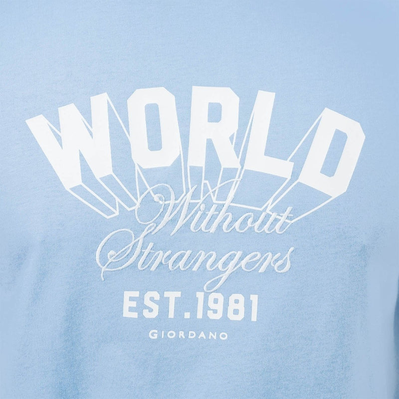 Men's World Without Strangers Print Tee - Slim Fit, Crew Neck, Cotton S - Shop Giordano
