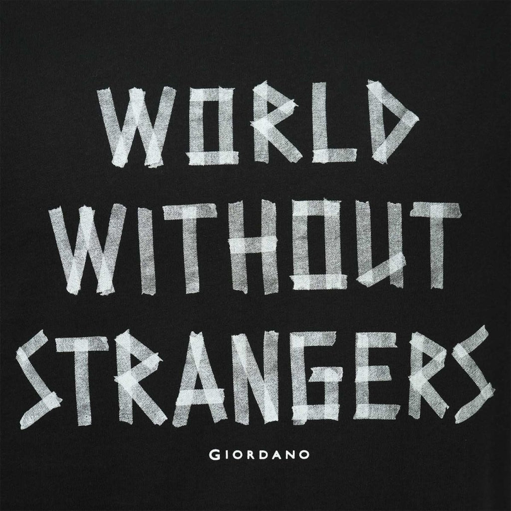 Men's World Without Strangers Print Tee - Slim Fit, Crew Neck, Cotton S - Shop Giordano