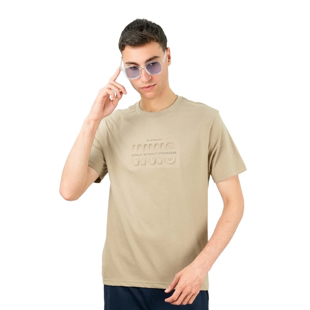 Giordano Men's World Without Strangers Print Tee - Slim Fit, Crew Neck, Cotton - Premium Print Tee
