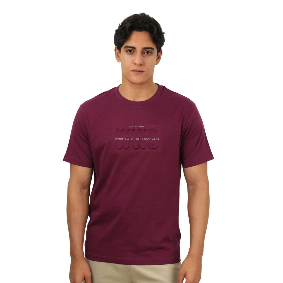 Giordano Men's World Without Strangers Print Tee - Slim Fit, Crew Neck, Cotton - Premium Print Tee