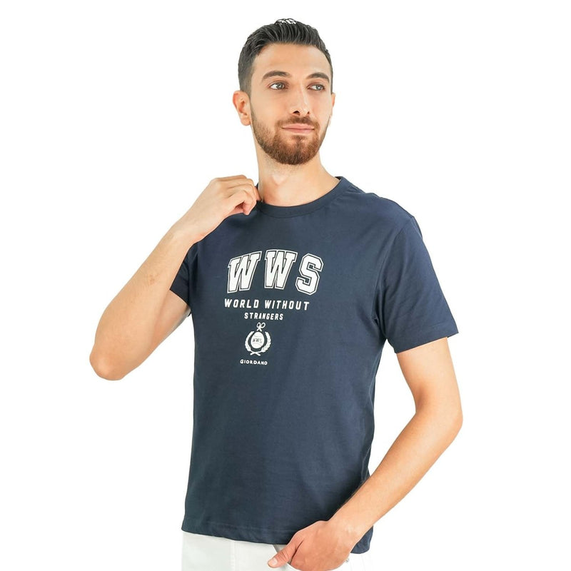 Men's World Without Strangers Print Tee - Slim Fit, Crew Neck, Cotton S - Shop Giordano