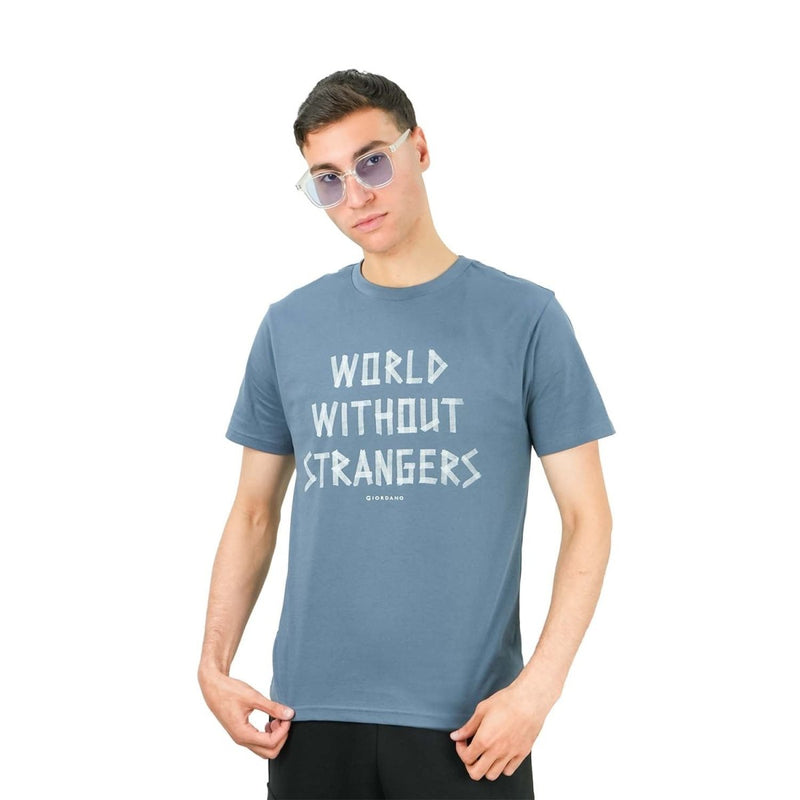 Men's World Without Strangers Print Tee - Slim Fit, Crew Neck, Cotton S - Shop Giordano