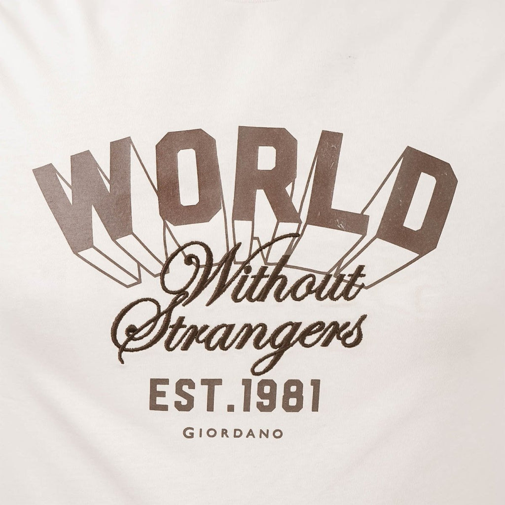 Men's World Without Strangers Print Tee - Slim Fit, Crew Neck, Cotton S - Shop Giordano