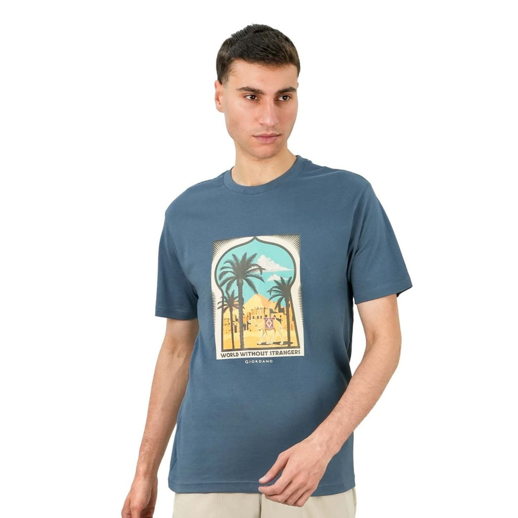 Men's World Without Strangers Print Tee - Slim Fit, Crew Neck, Cotton S - Shop Giordano