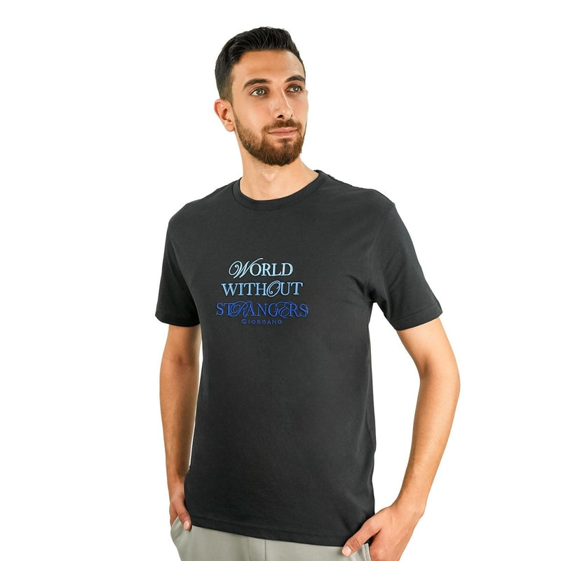 Men's World Without Strangers Print Tee - Slim Fit, Crew Neck, Cotton S - Shop Giordano