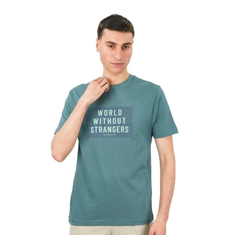 Giordano Men's World Without Strangers Print Tee - Slim Fit, Crew Neck, Cotton - Premium Print Tee