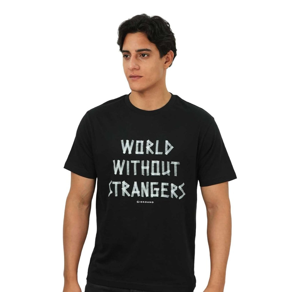 Men's World Without Strangers Print Tee - Slim Fit, Crew Neck, Cotton S - Shop Giordano