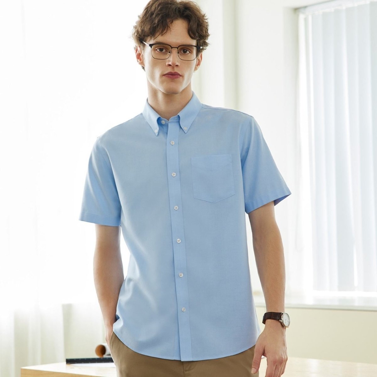 Men's Wrinkle Free Cotton Oxford Short Sleeve Shirt - Giordano