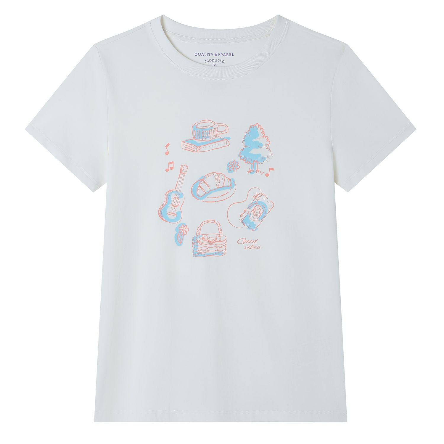 تيشيرت نسائي قطني مريح مطبوع برقبة دائرية