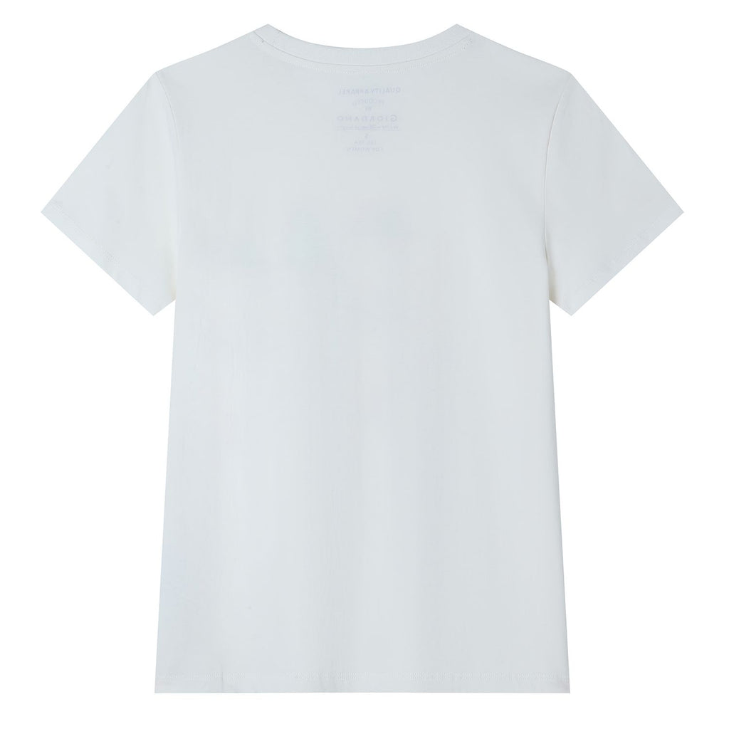 تيشيرت نسائي قطني مريح مطبوع برقبة دائرية