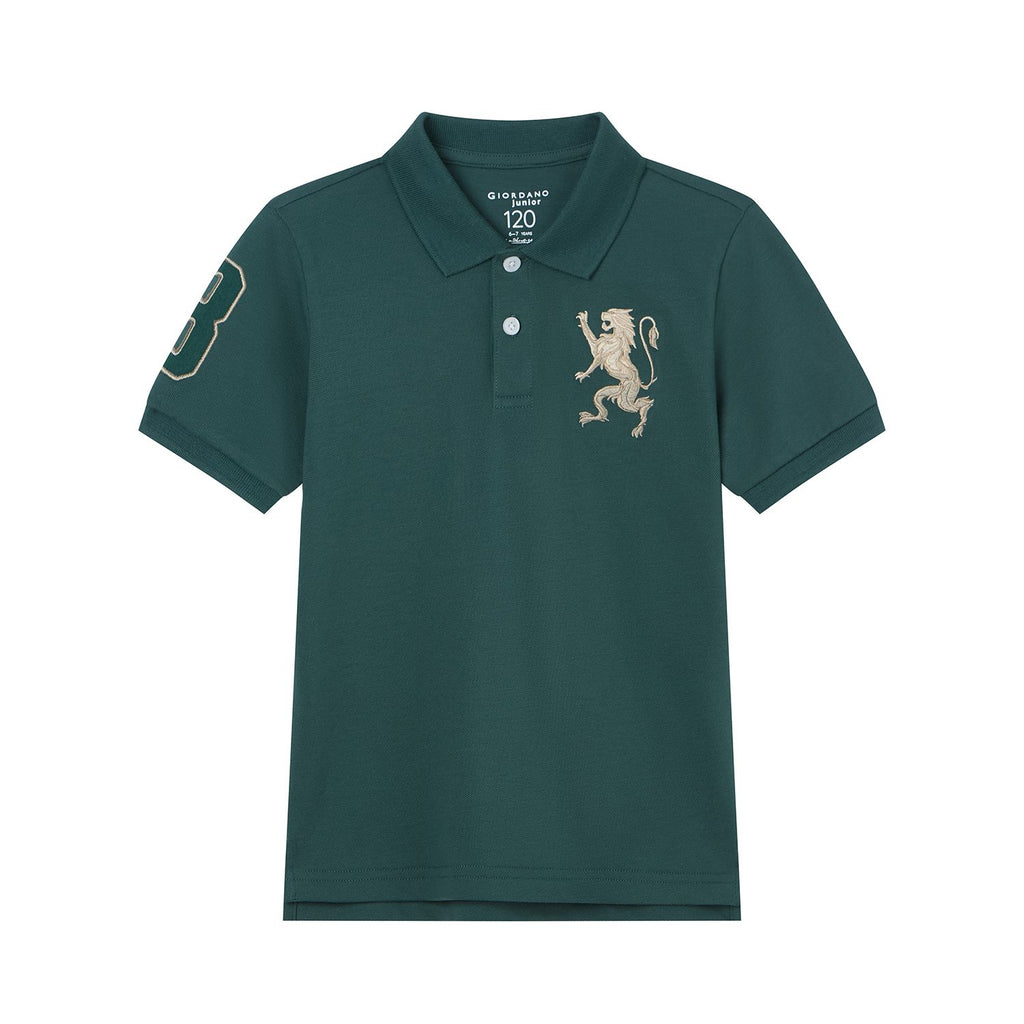 Kids’ Slim Fit Lion Embroidered Cotton Polo