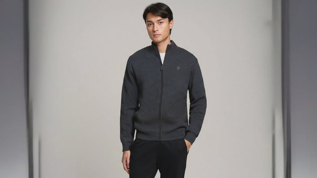 Men's Full-Zip Mock Neck Textured Knit Cardigan