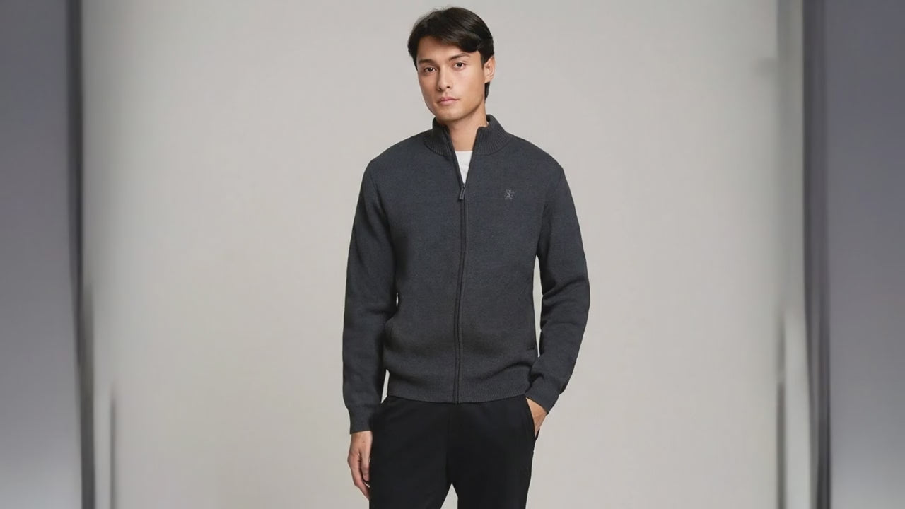 Men's Full-Zip Mock Neck Textured Knit Cardigan