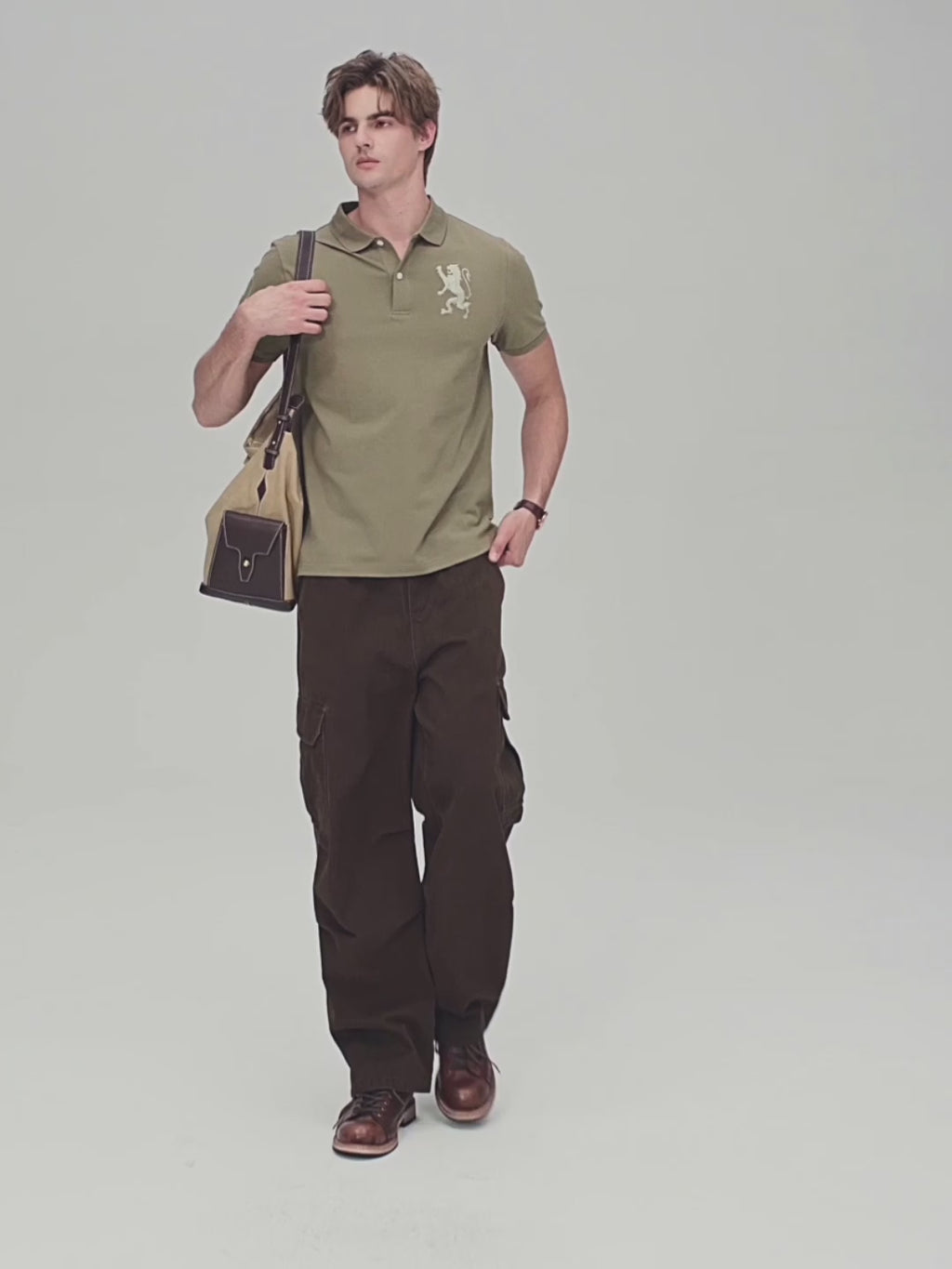 Men's Slim Fit 3D Lion Embroidery Lycra Pique Polo
