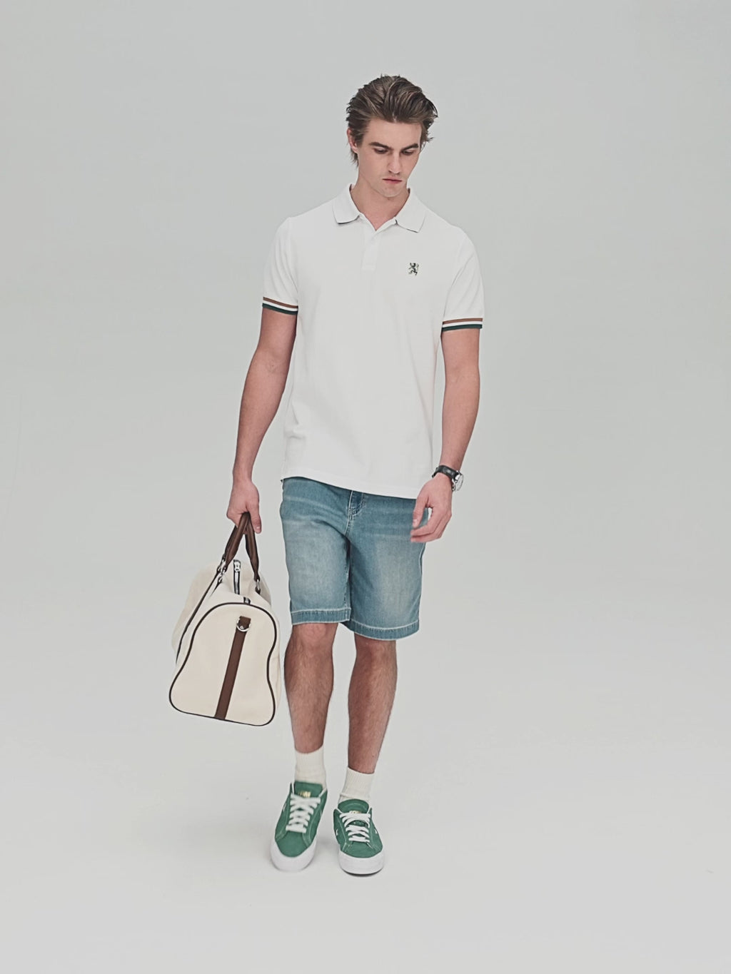 Men's Cotton Slim Performance Polo With Small Lion Embroidery