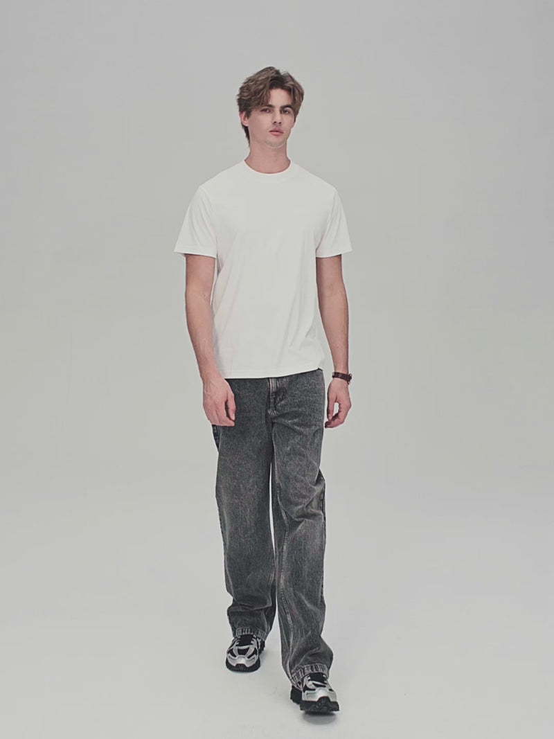 تيشيرت رجالي ضيق بقصة ضيقة من القطن السائل الملمس برقبة دائرية