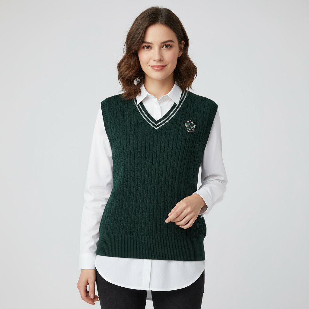 Women Harry Potter Sleeveless V-Neck Cable Knit Sweater Vest - Limited Edition Collection