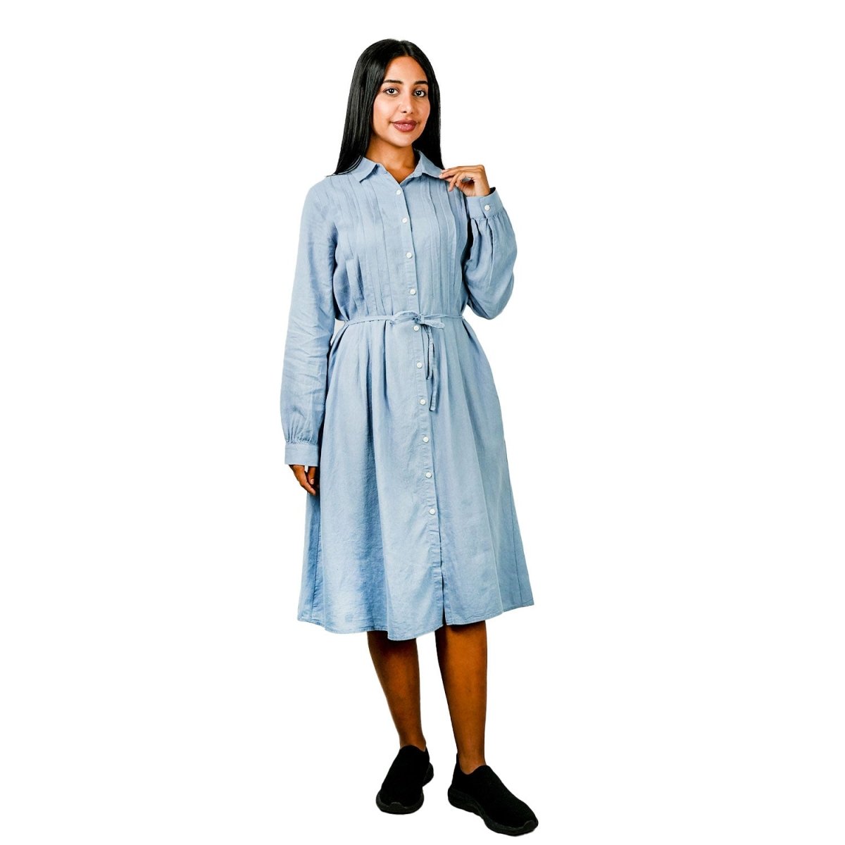 Women Linen - Cotton Poplin Belted Shirt Dress - Comfort Fit - Giordano