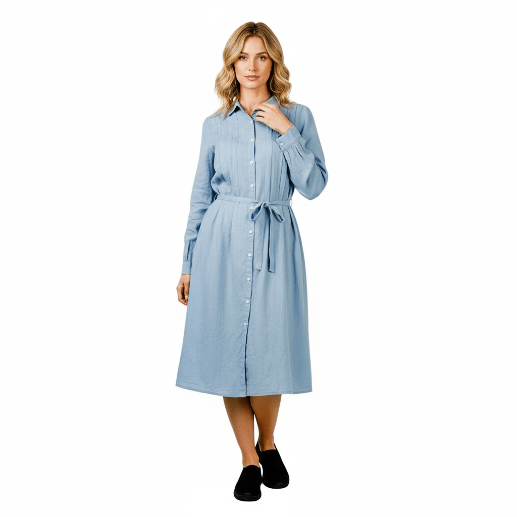 Women Linen - Cotton Poplin Belted Shirt Dress - Comfort Fit S - Shop Giordano