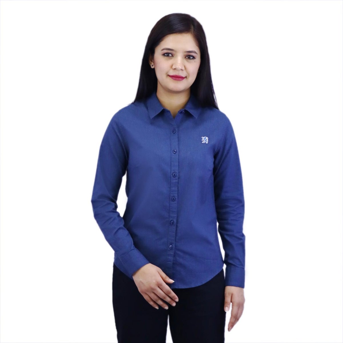 Women Oxford Shirt With Small Lion Embroidery - Giordano