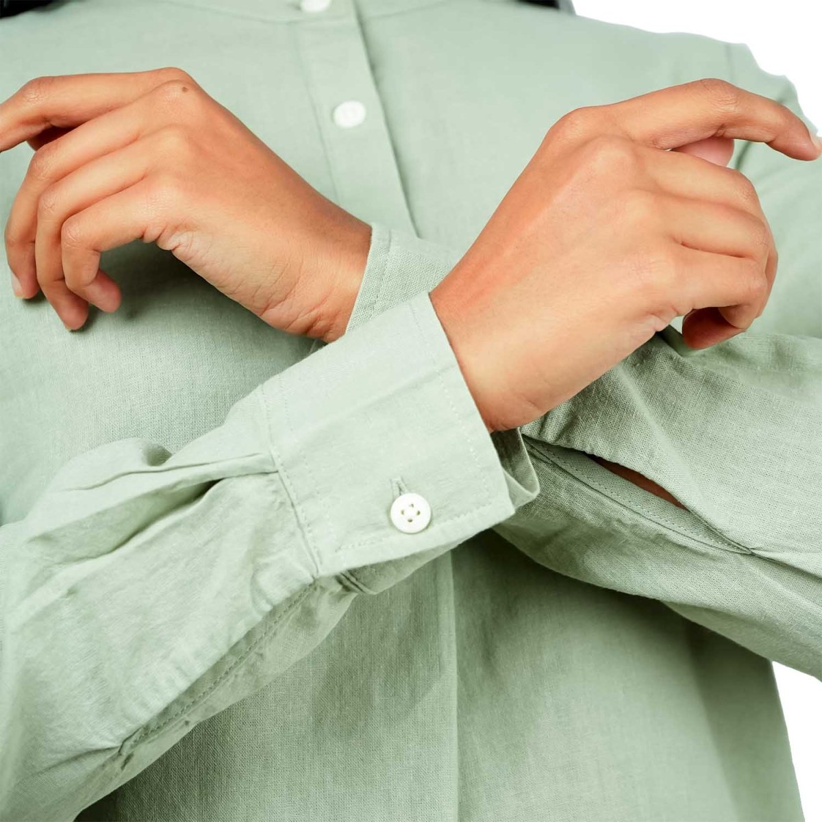 Women Premium Linen - Cotton Poplin Shirt Stand Collar, Garment Washed - Giordano