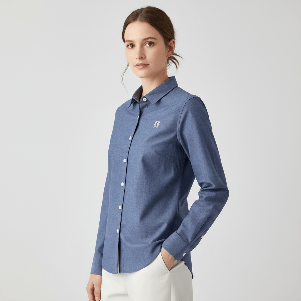 Women Slim Fit Cotton Oxford Shirt | Acute Collar With Embroidery S - Shop Giordano