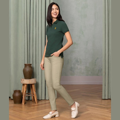 Women's Bold Embroidery Cotton Pique Polo - Slim Fit, Short Sleeve - Giordano