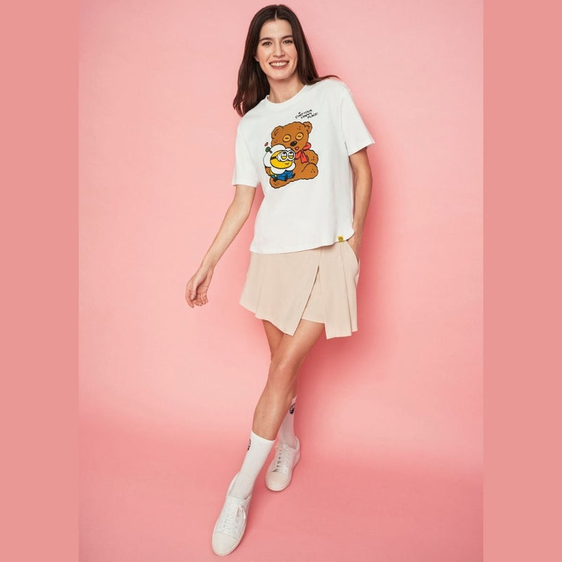 Giordano Women's Boyfriend Fit Cotton-Polyester Crew Neck Print Tee | Minion Collection - Premium Print Tee