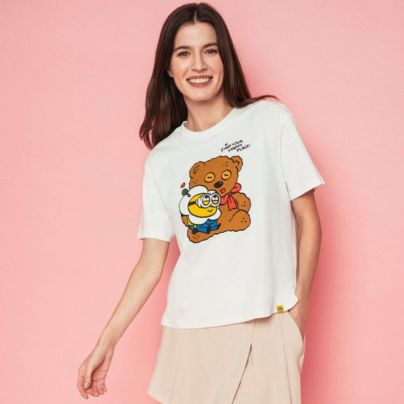 Giordano Women's Boyfriend Fit Cotton-Polyester Crew Neck Print Tee | Minion Collection - Premium Print Tee